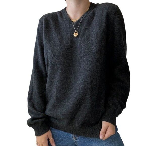 Club Room Mens 100% Cashmere Charcoal Grey V Neck Soft Sweater Sz L - Picture 6 of 6